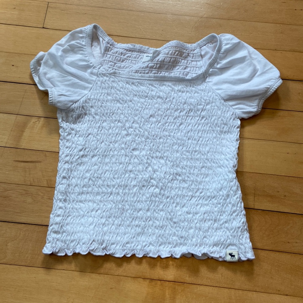 White Abercrombie kids, smocked shirt, size 9-10.  Barely worn.